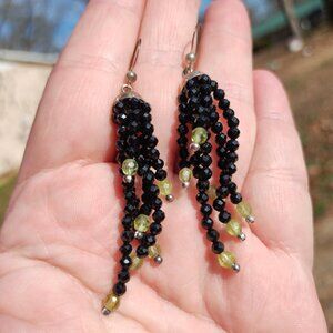 Jay King DTR faceted black spinel and Peridot dangle earrings 925 Sterling Silve